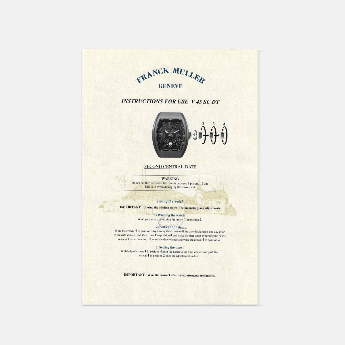 Franck Muller Second Central Date Booklet