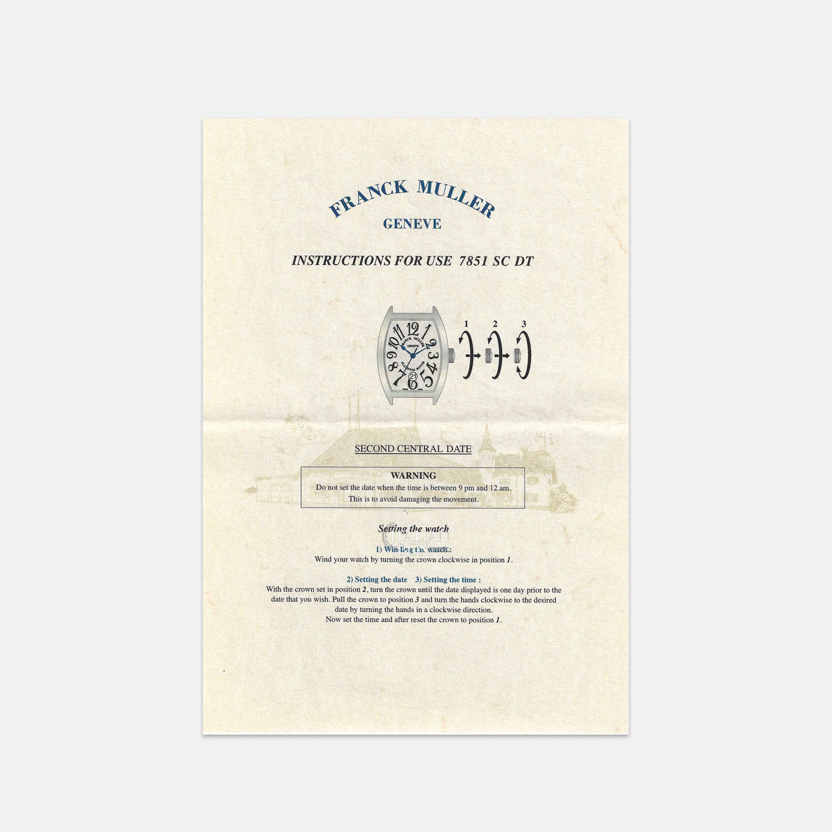 Franck Muller Second Central Date Booklet (7851 SC DT)